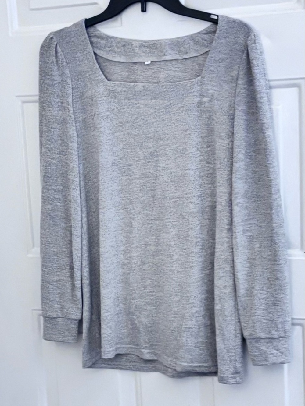 Women's Light Gray/Tan Square Neck Long Sleeve Top